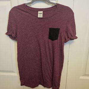 PINK Victoria's Secret Short Sleeve Tee with Black Pocket - Plum